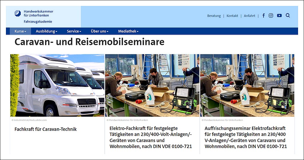 Auf der Webseite der Fahrzeugakademie Schweinfurt werden die Informationen bereitgestellt. (screenshot: Fahrzeugakademie)