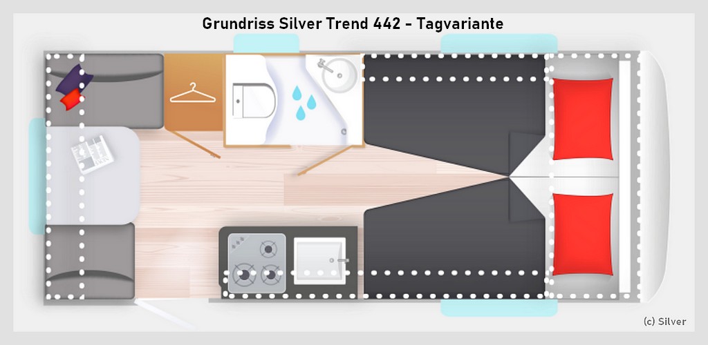 Silver Trend 442: Der Grundriss zeigt die gut zugänglichen Einzelbetten. (Grafik: Silver)