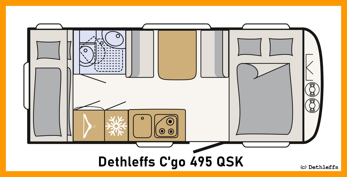 Dethleffs C'go 495 QSK im Grundriss. (Grafik: Dethleffs)