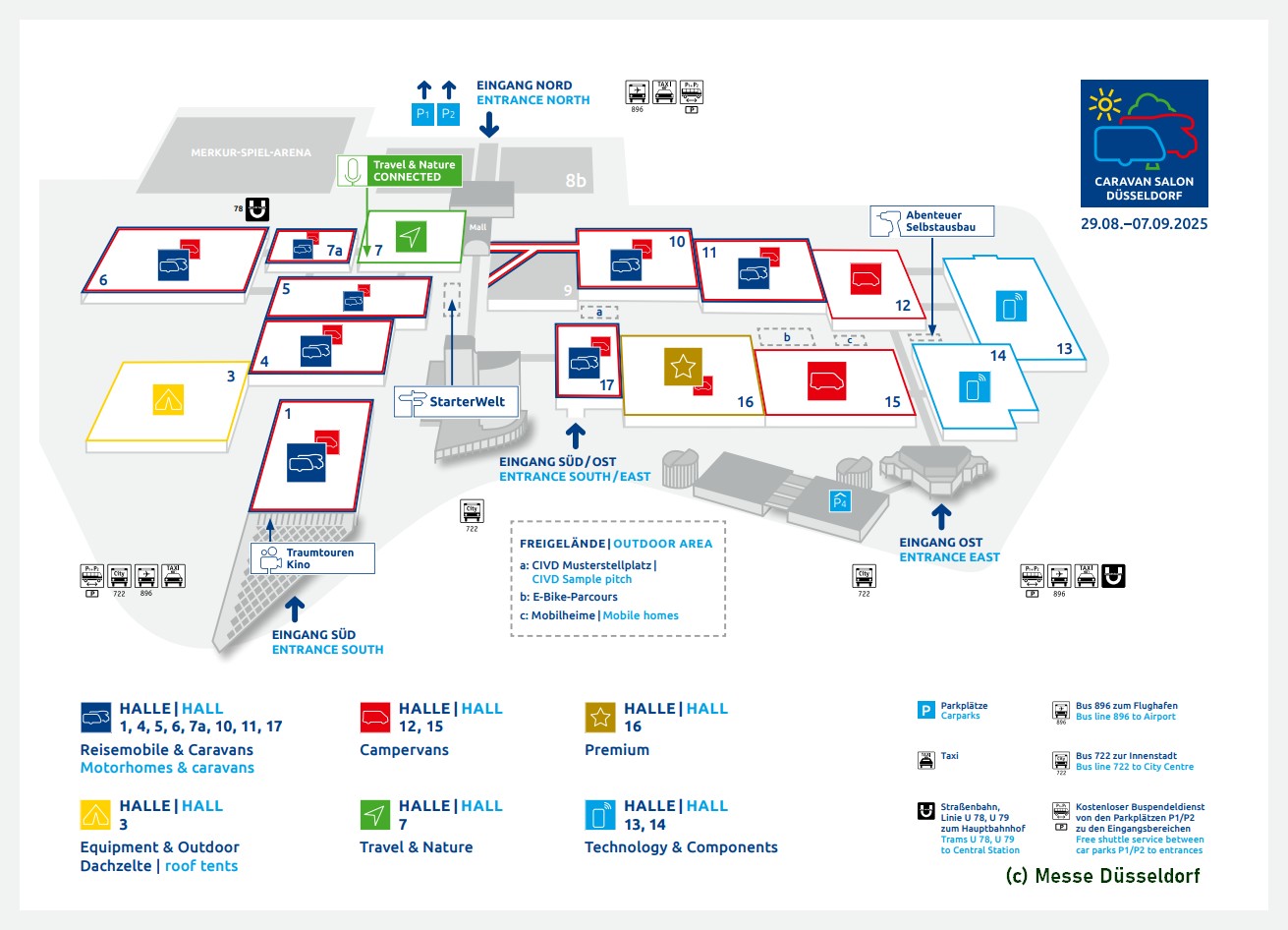 Caravan Salon Düsseldorf: Neue Hallenaufteilung im Jahr 2025. (c) Messe Düsseldorf